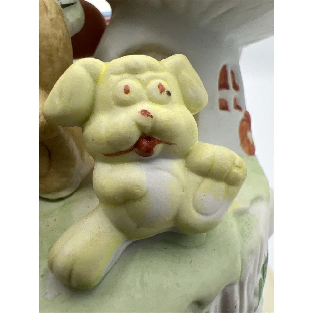 Vintage 1980s Musical Porcelain Rainbow Bear Rotating Music Box w/ Original Box